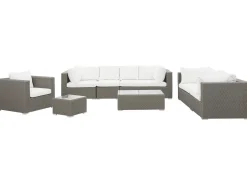 Beliani Set da giardino con tavolo 8 posti MAESTRO Modulare Rattan sintetico (PE) Tortora Bianco Grigio