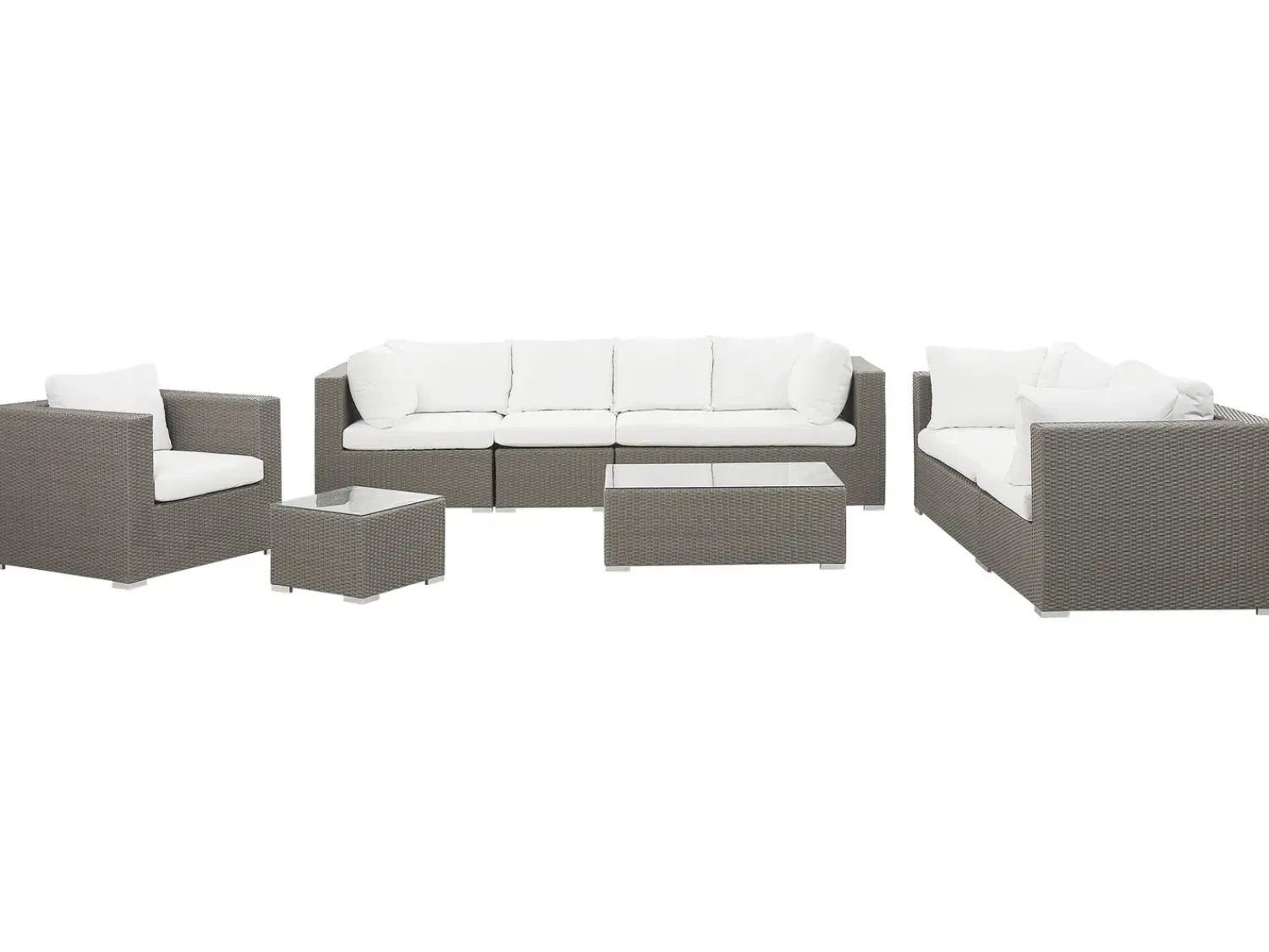 Beliani Set da giardino con tavolo 8 posti MAESTRO Modulare Rattan sintetico (PE) Tortora Bianco Grigio