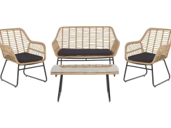 Outlet Beliani Set da giardino con tavolo 4 posti MINORI Rattan sintetico (PE) Beige Beige Naturale Nero