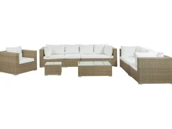 Hot Beliani Set da giardino con tavolo 8 posti MAESTRO Modulare Rattan sintetico (PE) Marrone chiaro Bianco Marrone