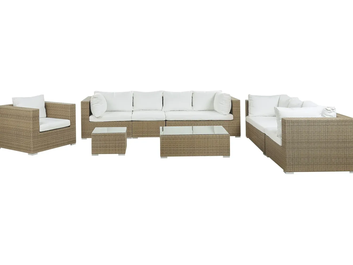 Hot Beliani Set da giardino con tavolo 8 posti MAESTRO Modulare Rattan sintetico (PE) Marrone chiaro Bianco Marrone
