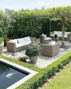 Hot Beliani Set da giardino con tavolo 8 posti MAESTRO Modulare Rattan sintetico (PE) Marrone chiaro Bianco Marrone