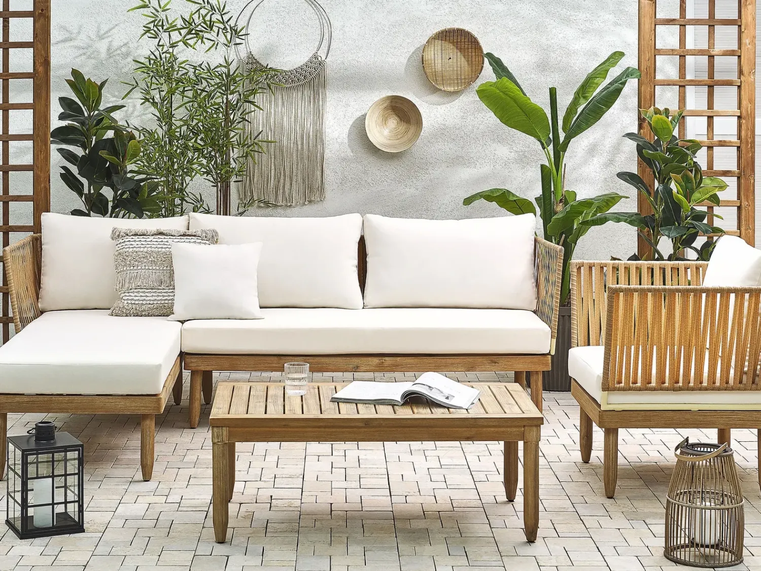Hot Beliani Set da giardino con tavolo 4 posti CREMONA Legno d'acacia Bianco sporco Bianco Marrone