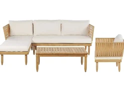 Hot Beliani Set da giardino con tavolo 4 posti CREMONA Legno d'acacia Bianco sporco Bianco Marrone