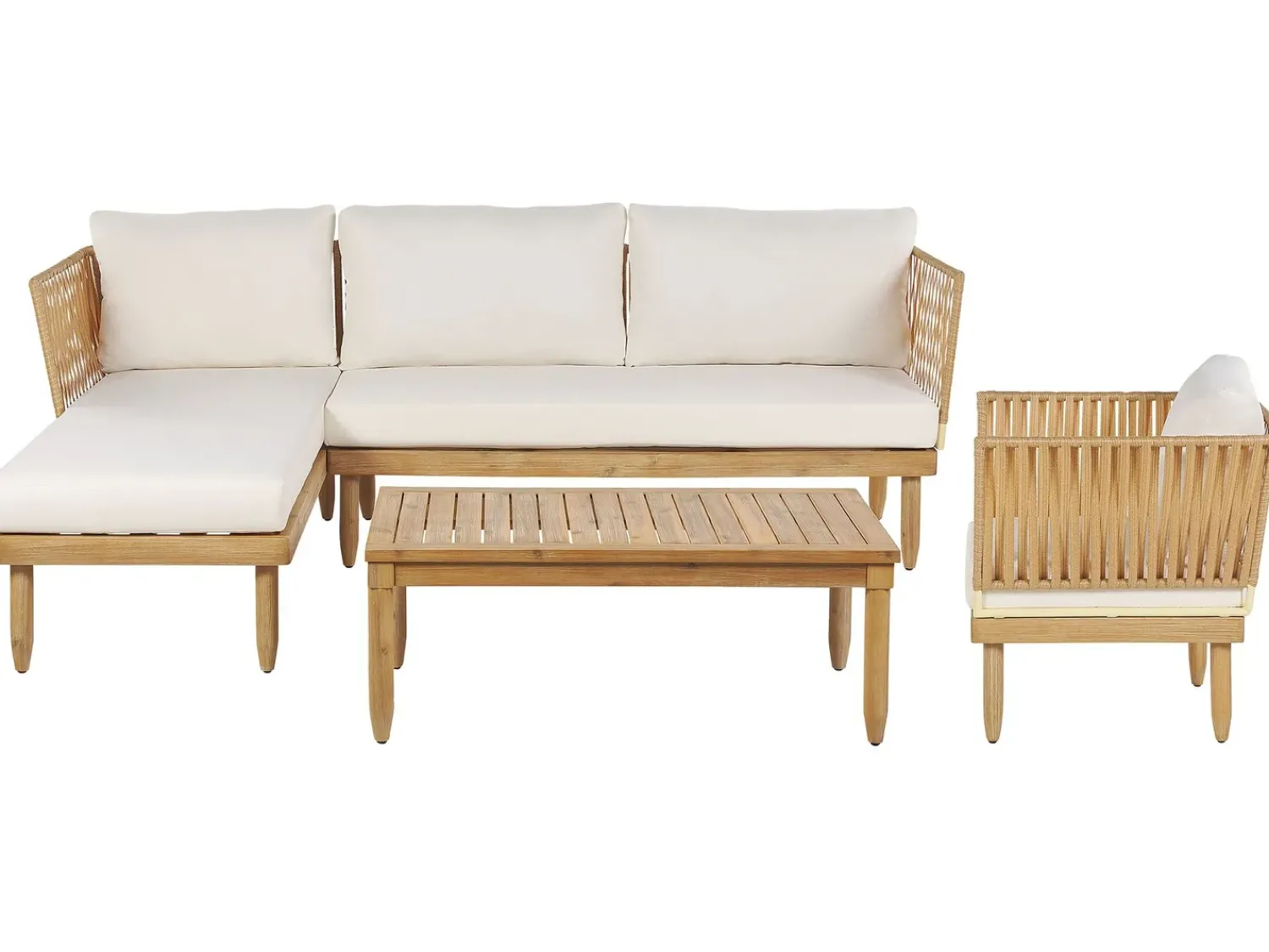 Hot Beliani Set da giardino con tavolo 4 posti CREMONA Legno d'acacia Bianco sporco Bianco Marrone