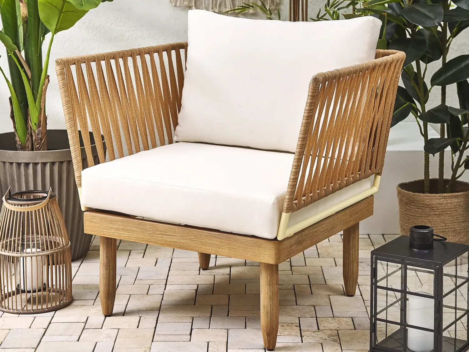 Hot Beliani Set da giardino con tavolo 4 posti CREMONA Legno d'acacia Bianco sporco Bianco Marrone
