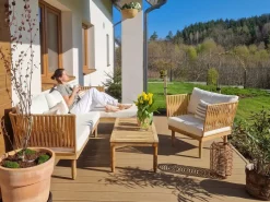 Hot Beliani Set da giardino con tavolo 4 posti CREMONA Legno d'acacia Bianco sporco Bianco Marrone