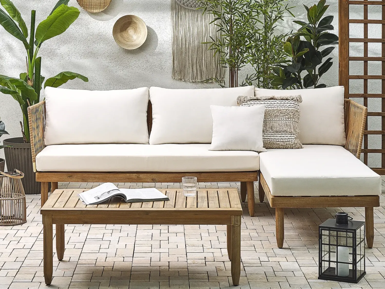 Hot Beliani Set da giardino con tavolo 4 posti CREMONA Legno d'acacia Bianco sporco Bianco Marrone