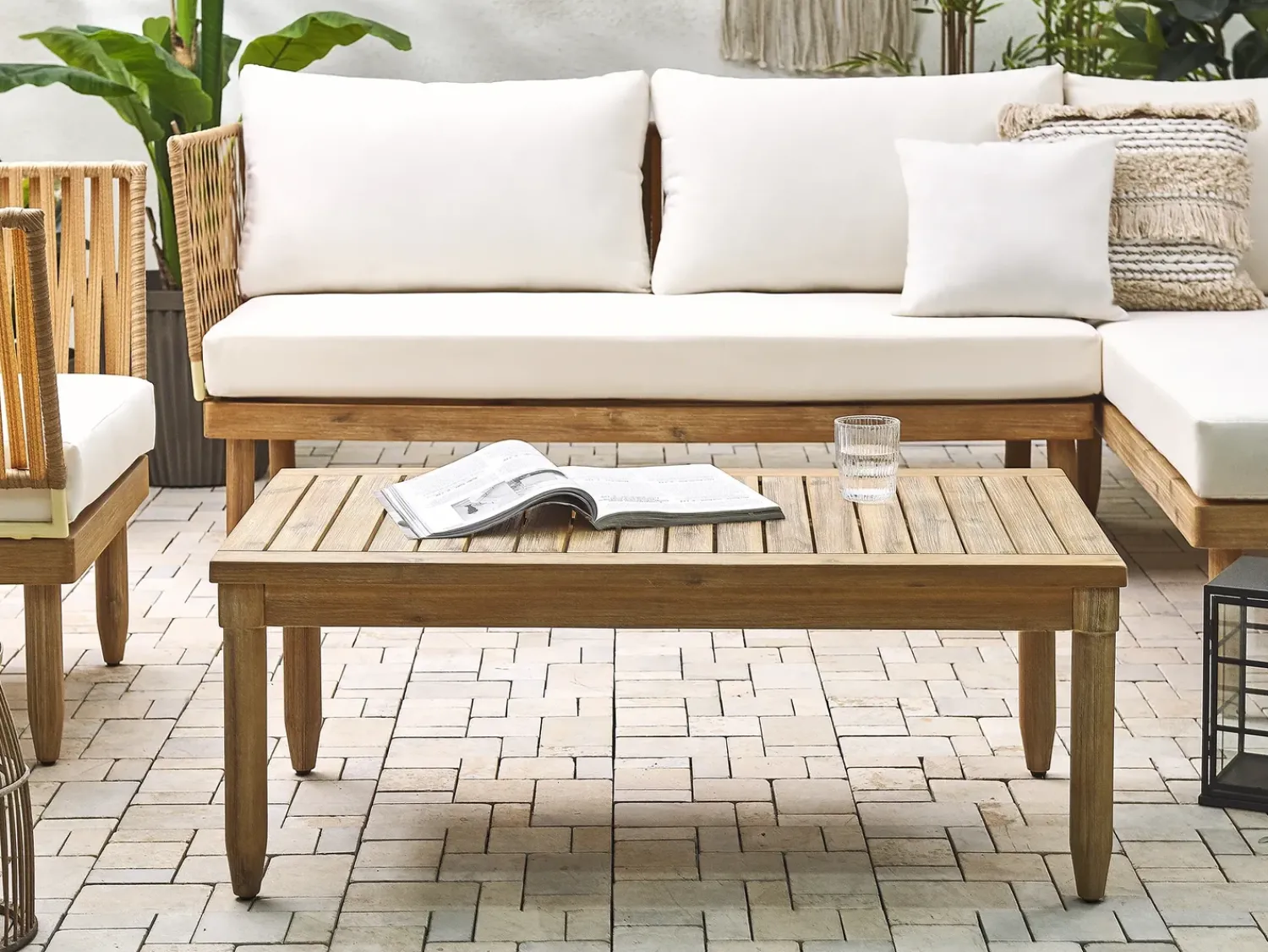 Hot Beliani Set da giardino con tavolo 4 posti CREMONA Legno d'acacia Bianco sporco Bianco Marrone