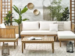 Hot Beliani Set da giardino con tavolo 4 posti CREMONA Legno d'acacia Bianco sporco Bianco Marrone