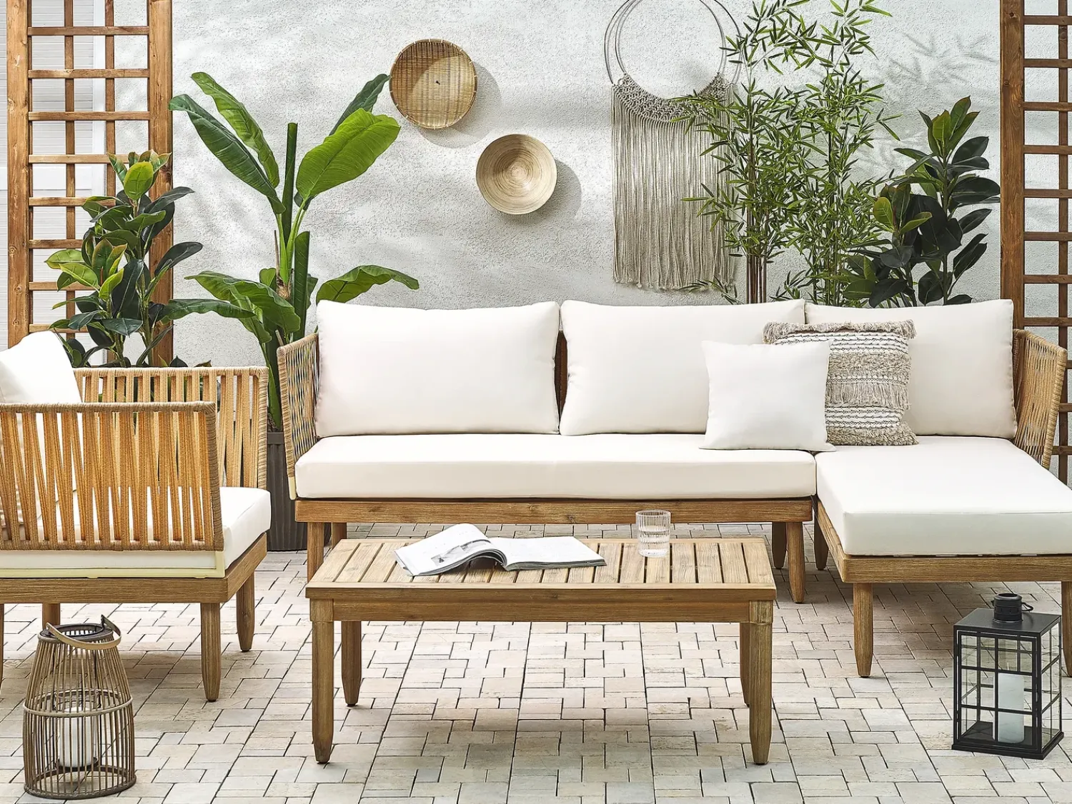 Hot Beliani Set da giardino con tavolo 4 posti CREMONA Legno d'acacia Bianco sporco Bianco Marrone