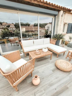 Hot Beliani Set da giardino con tavolo 4 posti CREMONA Legno d'acacia Bianco sporco Bianco Marrone