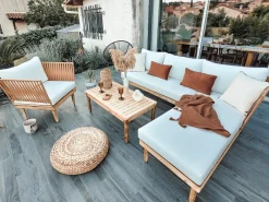 Hot Beliani Set da giardino con tavolo 4 posti CREMONA Legno d'acacia Bianco sporco Bianco Marrone