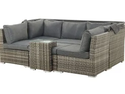 Hot Beliani Set da giardino con tavolo 6 posti CORTE Modulare Rattan sintetico (PE) Marrone scuro Marrone Grigio