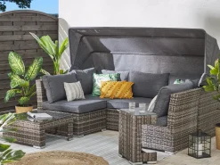 Hot Beliani Set da giardino con tavolo 6 posti CORTE Modulare Rattan sintetico (PE) Marrone scuro Marrone Grigio