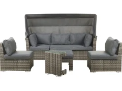 Hot Beliani Set da giardino con tavolo 6 posti CORTE Modulare Rattan sintetico (PE) Marrone scuro Marrone Grigio