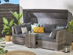 Hot Beliani Set da giardino con tavolo 6 posti CORTE Modulare Rattan sintetico (PE) Marrone scuro Marrone Grigio