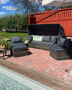 Hot Beliani Set da giardino con tavolo 6 posti CORTE Modulare Rattan sintetico (PE) Marrone scuro Marrone Grigio