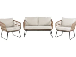 Outlet Beliani Set da giardino con tavolo 4 posti RAVELLO Rattan sintetico (PE) Naturale Beige Marrone Nero