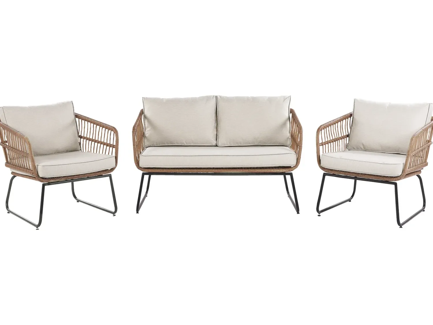 Outlet Beliani Set da giardino con tavolo 4 posti RAVELLO Rattan sintetico (PE) Naturale Beige Marrone Nero