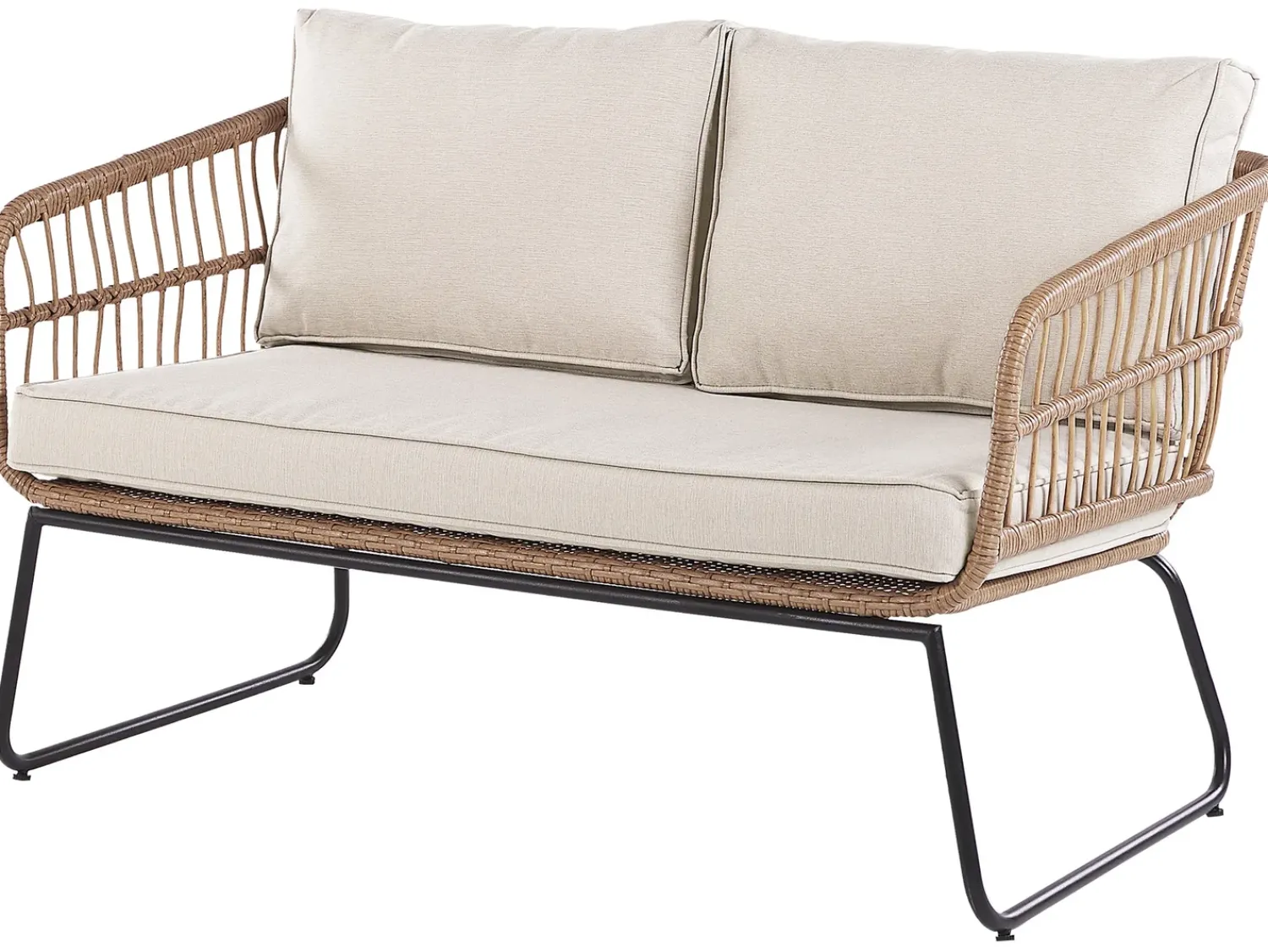 Outlet Beliani Set da giardino con tavolo 4 posti RAVELLO Rattan sintetico (PE) Naturale Beige Marrone Nero