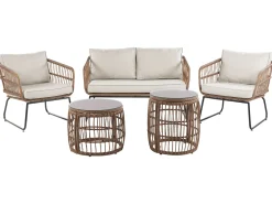 Outlet Beliani Set da giardino con tavolo 4 posti RAVELLO Rattan sintetico (PE) Naturale Beige Marrone Nero