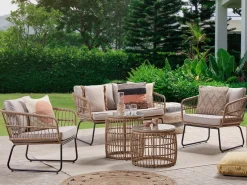 Outlet Beliani Set da giardino con tavolo 4 posti RAVELLO Rattan sintetico (PE) Naturale Beige Marrone Nero