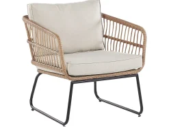 Outlet Beliani Set da giardino con tavolo 4 posti RAVELLO Rattan sintetico (PE) Naturale Beige Marrone Nero