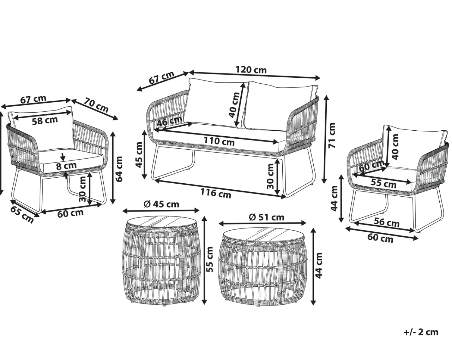 Outlet Beliani Set da giardino con tavolo 4 posti RAVELLO Rattan sintetico (PE) Naturale Beige Marrone Nero