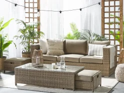 Sale Beliani Set da giardino con tavolo 5 posti BELLUNO Rattan sintetico (PE) Marrone Marrone Argento