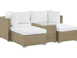 Beliani Set da giardino con tavolo 2 posti NOTO Modulare Rattan sintetico (PE) Marrone chiaro Bianco Marrone