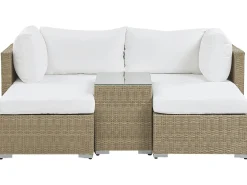 Beliani Set da giardino con tavolo 2 posti NOTO Modulare Rattan sintetico (PE) Marrone chiaro Bianco Marrone