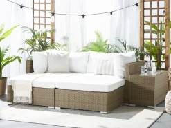 Beliani Set da giardino con tavolo 2 posti NOTO Modulare Rattan sintetico (PE) Marrone chiaro Bianco Marrone