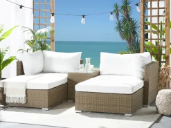Beliani Set da giardino con tavolo 2 posti NOTO Modulare Rattan sintetico (PE) Marrone chiaro Bianco Marrone