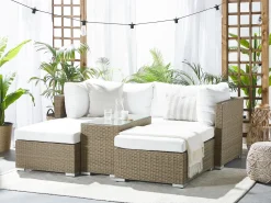 Beliani Set da giardino con tavolo 2 posti NOTO Modulare Rattan sintetico (PE) Marrone chiaro Bianco Marrone