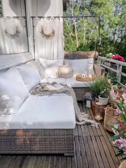 Beliani Set da giardino con tavolo 2 posti NOTO Modulare Rattan sintetico (PE) Marrone chiaro Bianco Marrone