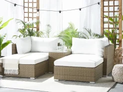 Beliani Set da giardino con tavolo 2 posti NOTO Modulare Rattan sintetico (PE) Marrone chiaro Bianco Marrone