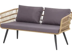 Outlet Beliani Set da giardino con tavolo 4 posti FOBELLO Rattan sintetico (PE) Beige Beige Marrone Naturale Nero