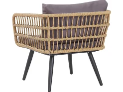 Outlet Beliani Set da giardino con tavolo 4 posti FOBELLO Rattan sintetico (PE) Beige Beige Marrone Naturale Nero