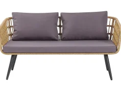 Outlet Beliani Set da giardino con tavolo 4 posti FOBELLO Rattan sintetico (PE) Beige Beige Marrone Naturale Nero