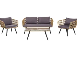 Outlet Beliani Set da giardino con tavolo 4 posti FOBELLO Rattan sintetico (PE) Beige Beige Marrone Naturale Nero