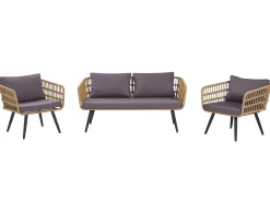 Outlet Beliani Set da giardino con tavolo 4 posti FOBELLO Rattan sintetico (PE) Beige Beige Marrone Naturale Nero