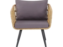 Outlet Beliani Set da giardino con tavolo 4 posti FOBELLO Rattan sintetico (PE) Beige Beige Marrone Naturale Nero