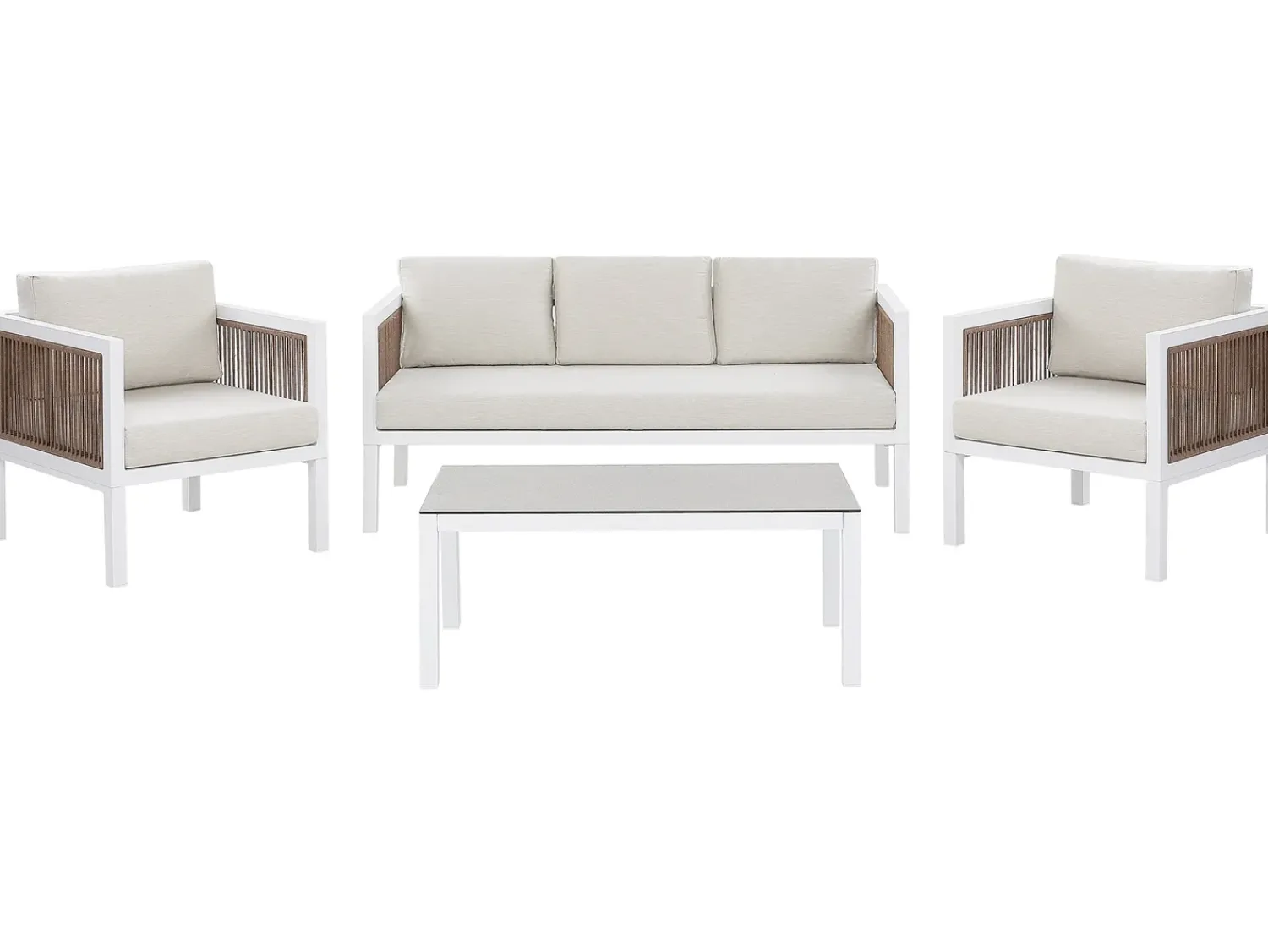 New Beliani Set da giardino con tavolo 5 posti BORELLO Metallo Bianco Bianco Beige Marrone