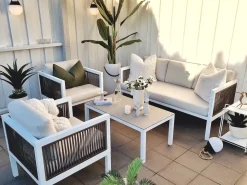 New Beliani Set da giardino con tavolo 5 posti BORELLO Metallo Bianco Bianco Beige Marrone