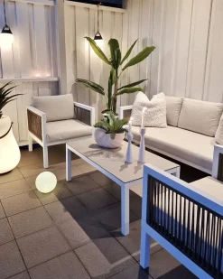 New Beliani Set da giardino con tavolo 5 posti BORELLO Metallo Bianco Bianco Beige Marrone