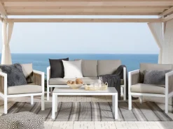 New Beliani Set da giardino con tavolo 5 posti BORELLO Metallo Bianco Bianco Beige Marrone