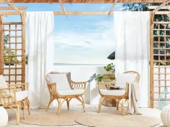 Discount Beliani Set da giardino con tavolo 4 posti SIBARI Rattan Naturale Bianco Marrone