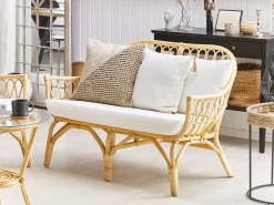 Discount Beliani Set da giardino con tavolo 4 posti SIBARI Rattan Naturale Bianco Marrone