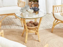 Discount Beliani Set da giardino con tavolo 4 posti SIBARI Rattan Naturale Bianco Marrone